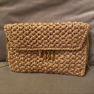 Rodo Tan Straw Weave Purse Handbag Clutch Crossbody Chain Vintage Bag $50 OBO